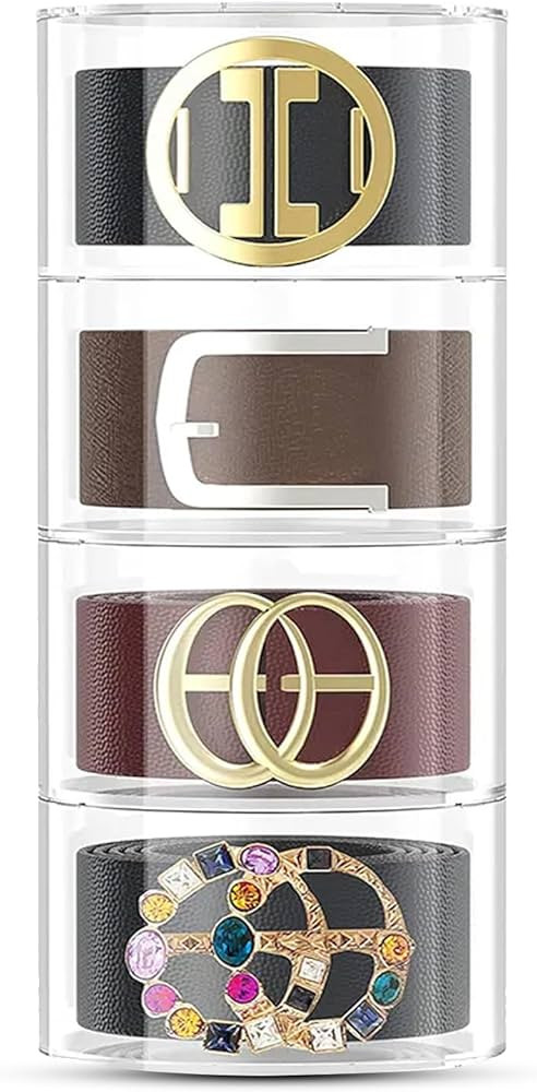 Acrylic Belt Organizer for Closet - 4 Compartments Transparent Storage Holder | Display Case for ... | Amazon (US)