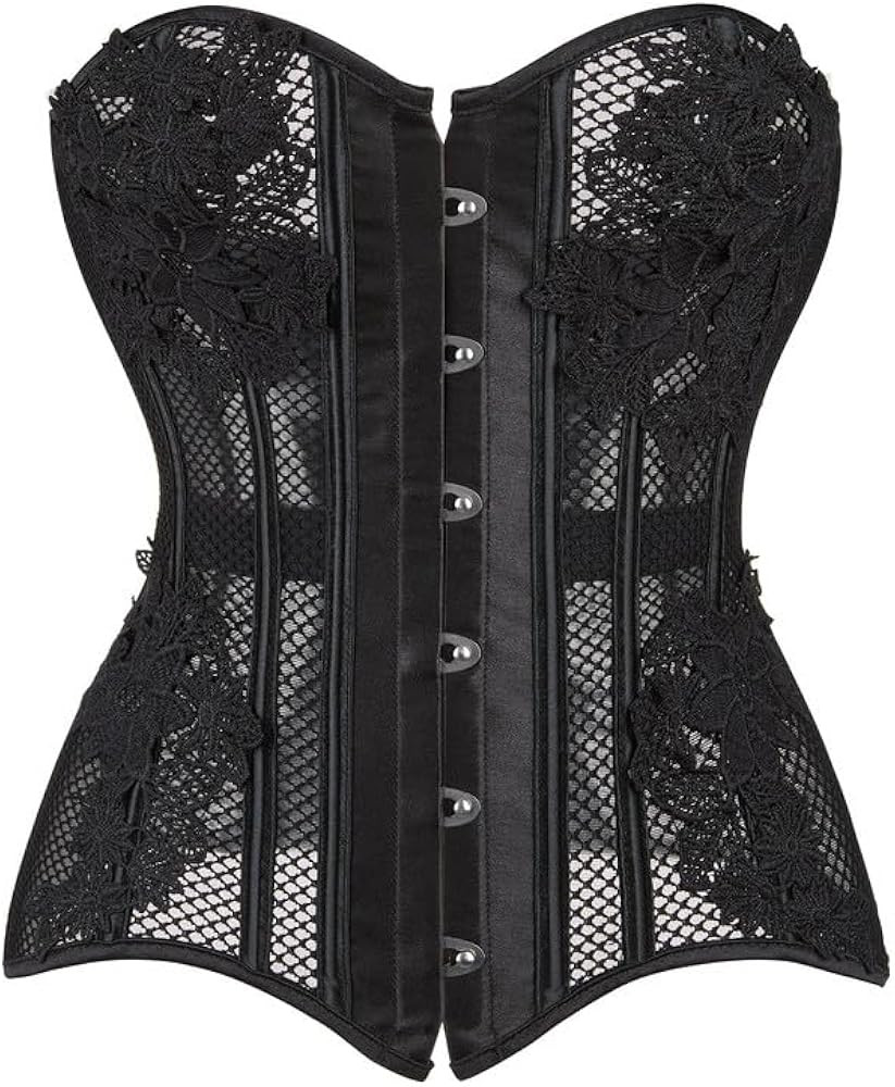 Dreay Black Women's Breathable Corset Top - Sexy See Through Mesh - Satin Overbust Lace Up - Wais... | Amazon (US)