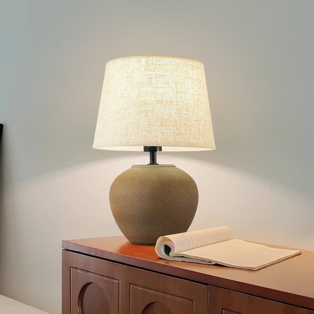 CXWV Ceramic Table Lamp Earthy Yellow Raw Ore Coarse Pottery Desk Lamp E26 Base Natural Plain Sma... | Amazon (US)