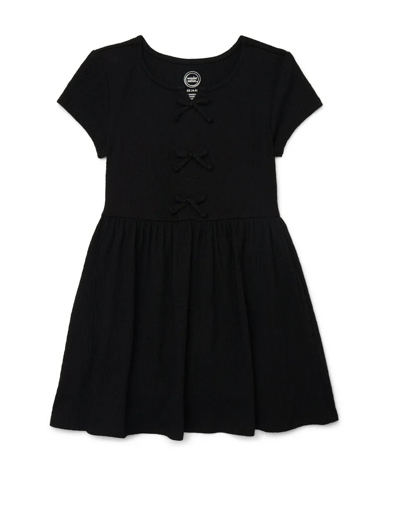 Wonder Nation Girls Bow Front Skater Dress with Short Sleeves, Sizes 4-18 & Plus | Walmart (US)