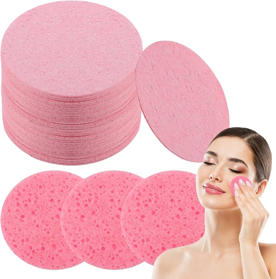 60 Pcs Facial Sponges Cleansing,Natural Wood Pulp Cotton Facial Washing Sponge for Facial Cleansi... | Amazon (UK)