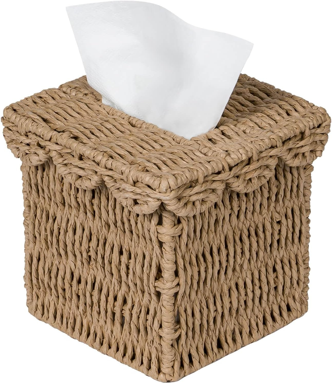 CubesLand Square Wicker Tissue Box Cover W/Scalloped Lid for Home Decor | Amazon (US)