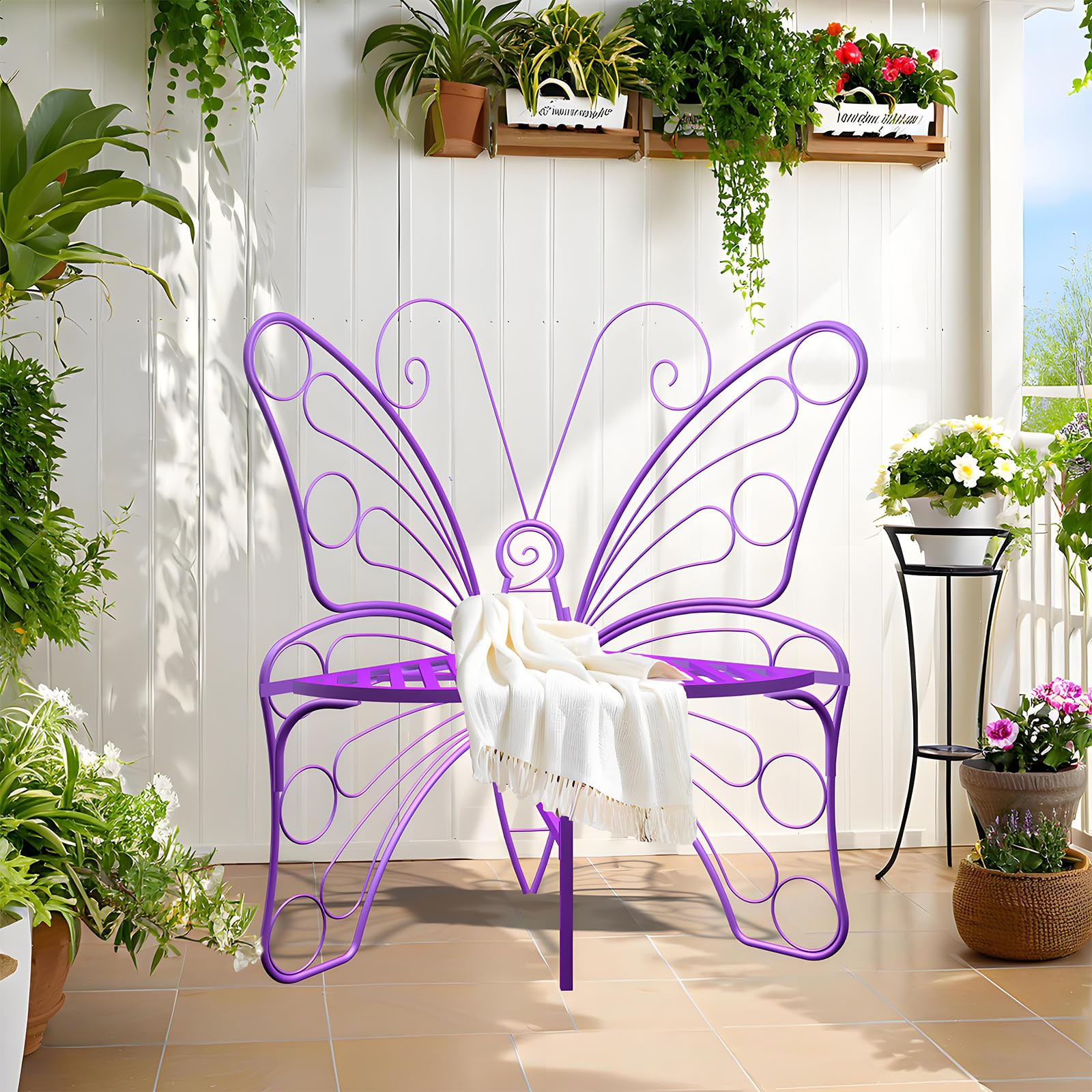 Butterfly Shaped Outdoor Bench, Purple Garden Bench with Sturdy Stable Metal Frame, Outdoor Metal... | Amazon (US)