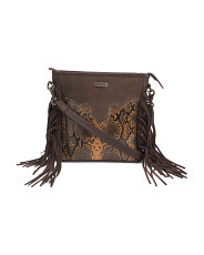 Leather Fringe Crossbody With Snake Embossed Design | Handbags | Marshalls | Marshalls
