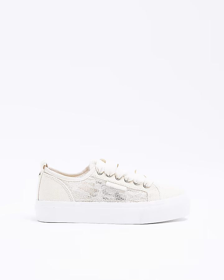 Cream lace detail trainers | River Island (UK & IE)