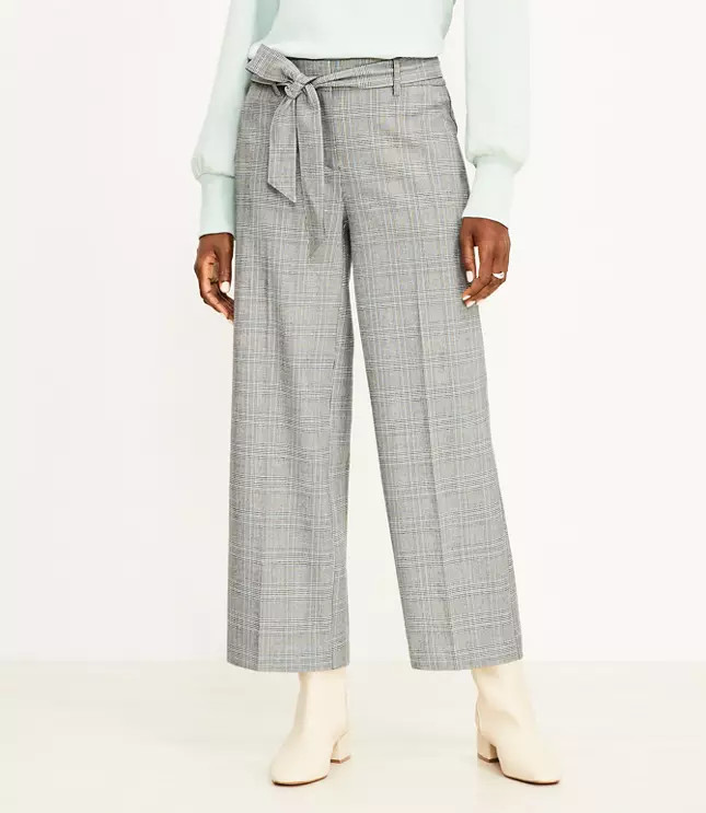 Belted Wide Leg Crop Pants in Plaid | LOFT