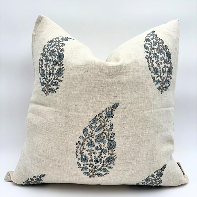 Decorative Pillow Cover French Country Pillow Cover Cottage Decor Floral Block Print, Farmhouse D... | Amazon (US)