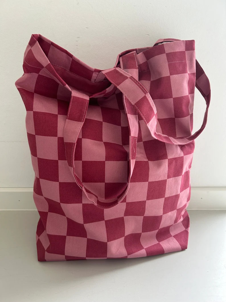Baumwolltasche, Shopper, Karo, rosa/weinrot - Etsy.de | Etsy (DACH)