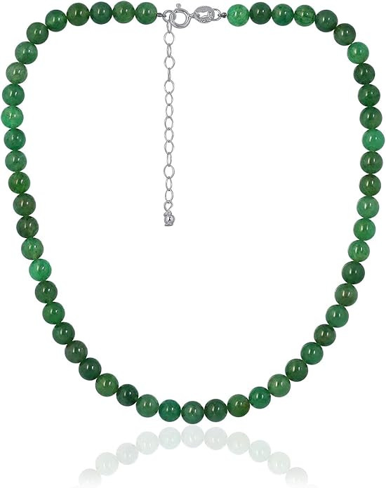 Amazon.com: SEA OF ICE Precious Aventurine Gemstone 6mm Round Beads Necklace -14" Plus 2" Extende... | Amazon (US)