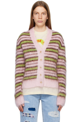 Pink & Green Striped Cardigan | SSENSE