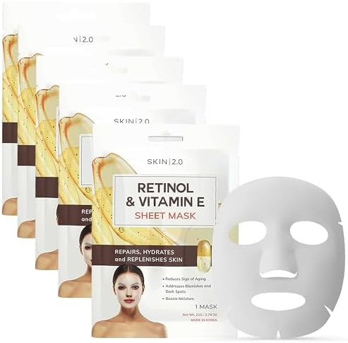 Skin 2.0 Retinol & Vitamin E Sheet Mask - Anti-Aging, Acne Scar & Hyperpigmentation - Hydrating, ... | Amazon (US)