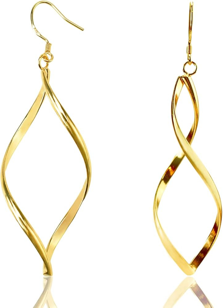 Twisted Hoop Drop Earring Set, Sterling Silver Hypoallergenic Long Earrings Twist Wave Dangle Ear... | Amazon (US)