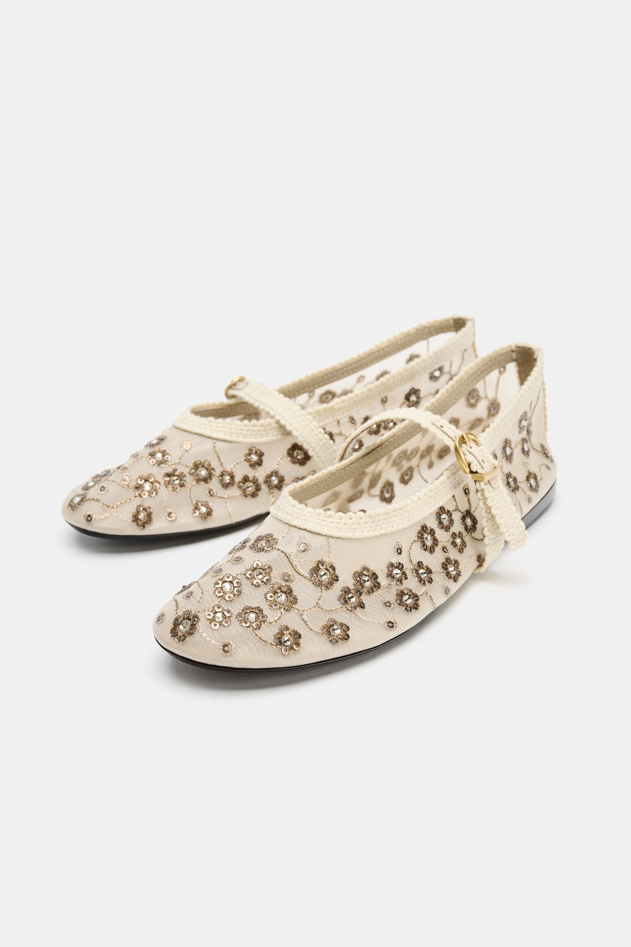 MESH BALLET FLATS WITH RHINESTONES | Zara US