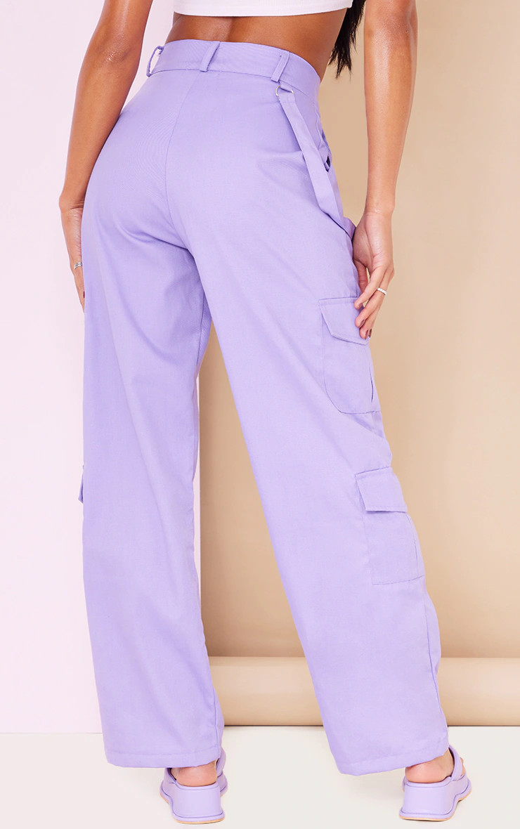 Lilac Twill Pocket Side Straight Leg Cargo's | PrettyLittleThing US