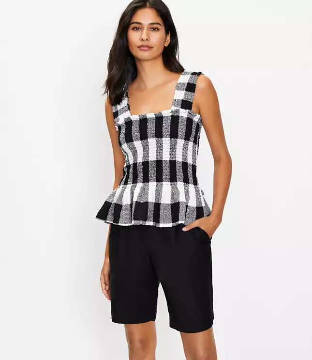 Gingham Smocked Peplum Tank Top | LOFT