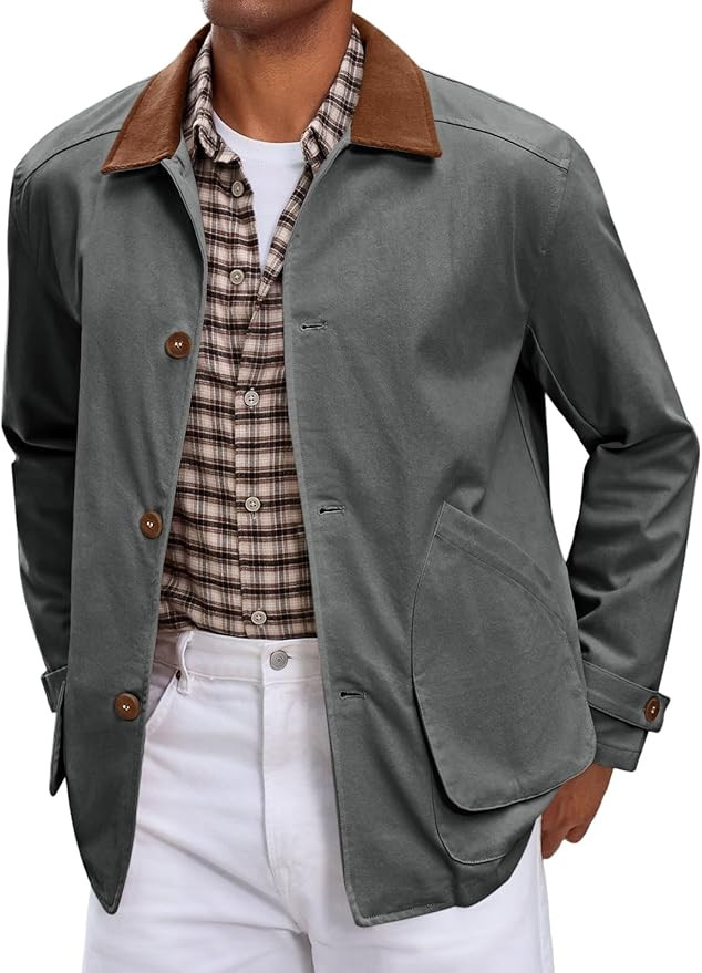 Runcati Mens Lightweight Jackets Button Down Casual Cotton Barn Jacket Vintage Military Fall Outw... | Amazon (US)