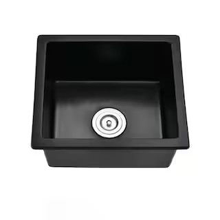 PROOX Matte Black Granite Composite 18 in. Undermount Bar Sink with Basket Strainer PRGA606SRX79M... | The Home Depot