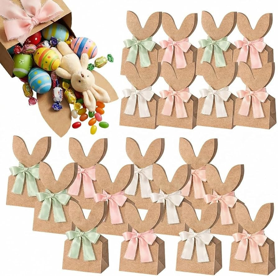 Hulezt Boho Bow Goodie Bags for Egg Hunts, Easter Bunny Party Favor Bunny Paper Bags, Rabbit Ears... | Amazon (US)