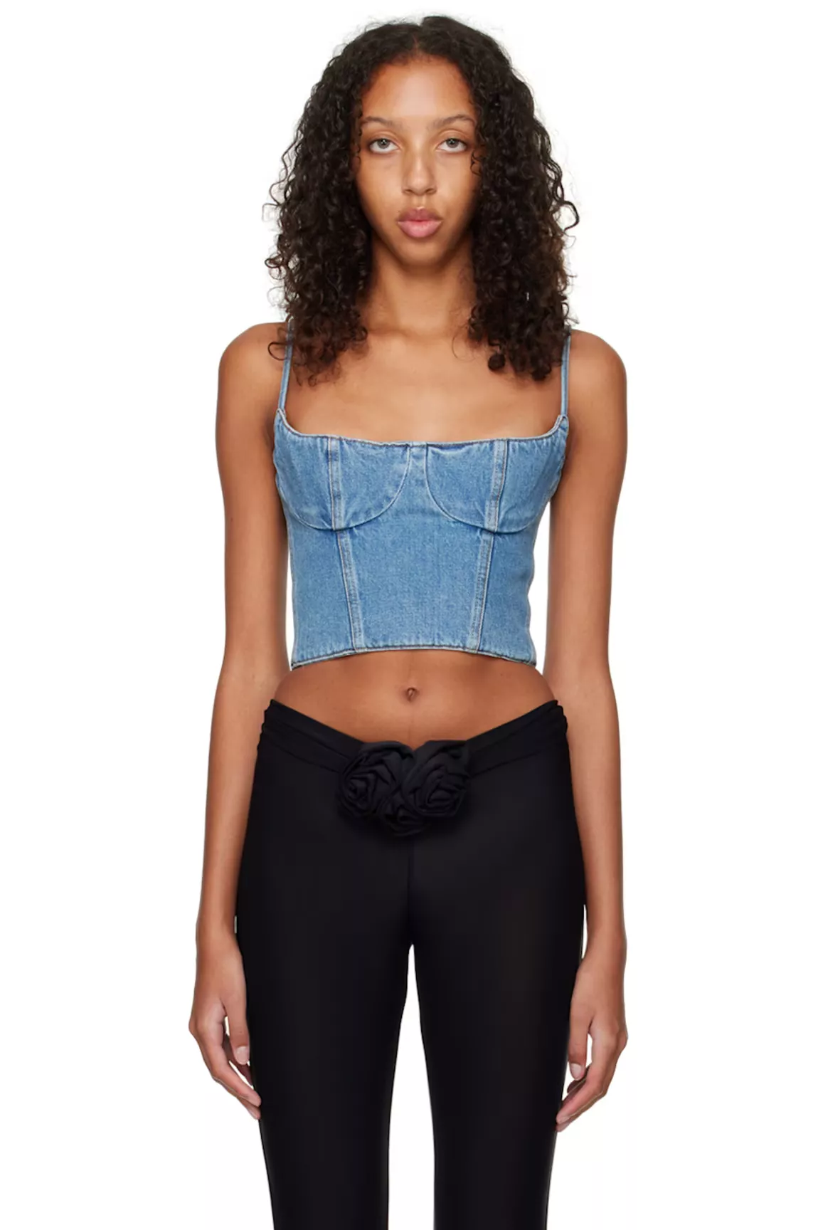 Sunloudy Women Denim Push Up Bustier Tube Top Strapless Button Up