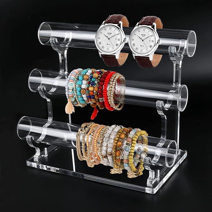 evron 3 Tier Jewelry Organizer Stand Acrylic Necklace Holder, Stylish Crystal Bangle Bracelet Hol... | Amazon (US)