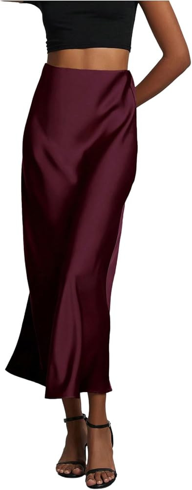 SHENHE Women's Satin Maxi Skirts High Waisted A Line Long Skirts Elegant Office Skirts | Amazon (US)