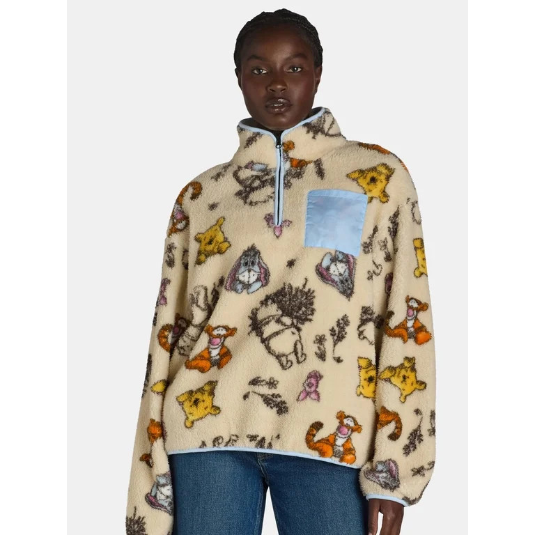 Winnie the Pooh Women’s Quarter Zip Print Fleece Sweatshirt, Sizes XXS-XXL - Walmart.com | Walmart (US)
