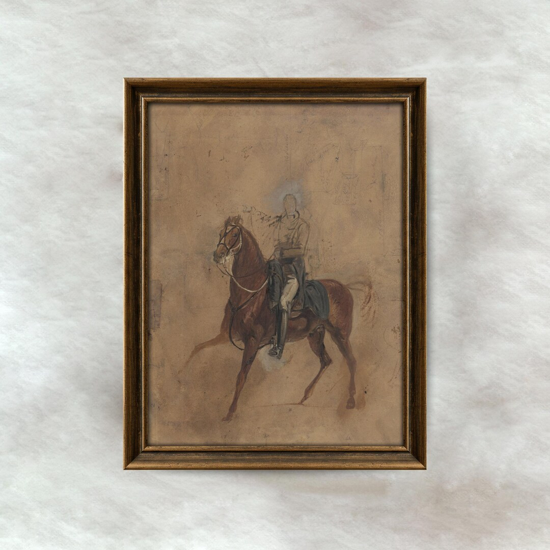 Vintage Horse Riding Sketch | Antique Equestrian Drawing Artwork | Rustic Cottagecore Wall Decor ... | Etsy (US)