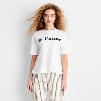 Women's Short Sleeve Je T'aime Graphic T-Shirt - Future Collective White | Target