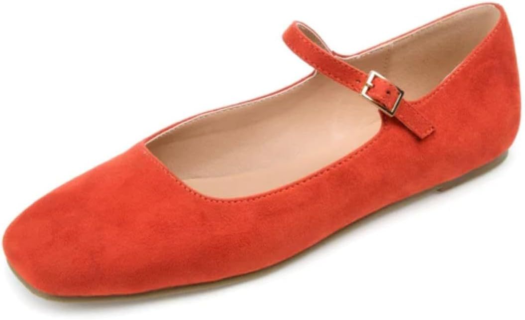 Journee Collection Womens Carrie Flat with Vegan Suede and Buckle Detail | Amazon (US)