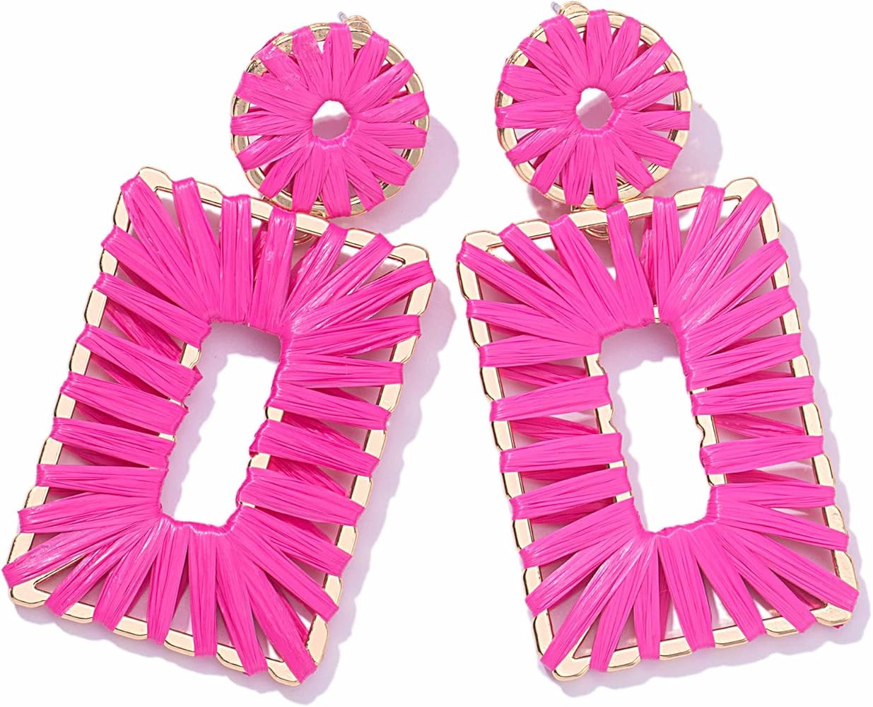 Statement Raffia Earrings Boho Drop Earrings Geometric Dangle Earrings for Women Handmade Straw E... | Amazon (US)