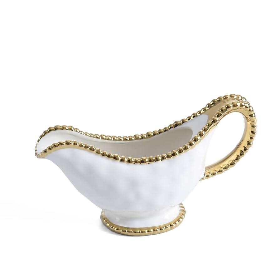 Pampa Bay Golden Salerno Porcelain Gravy Boat with Titanium Beaded Trim, White/Gold | Amazon (US)