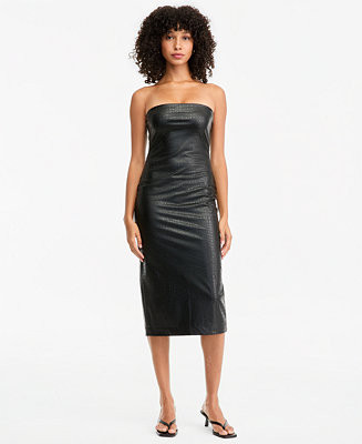 Women's Strapless Faux-Leather Midi Dress | Macy's