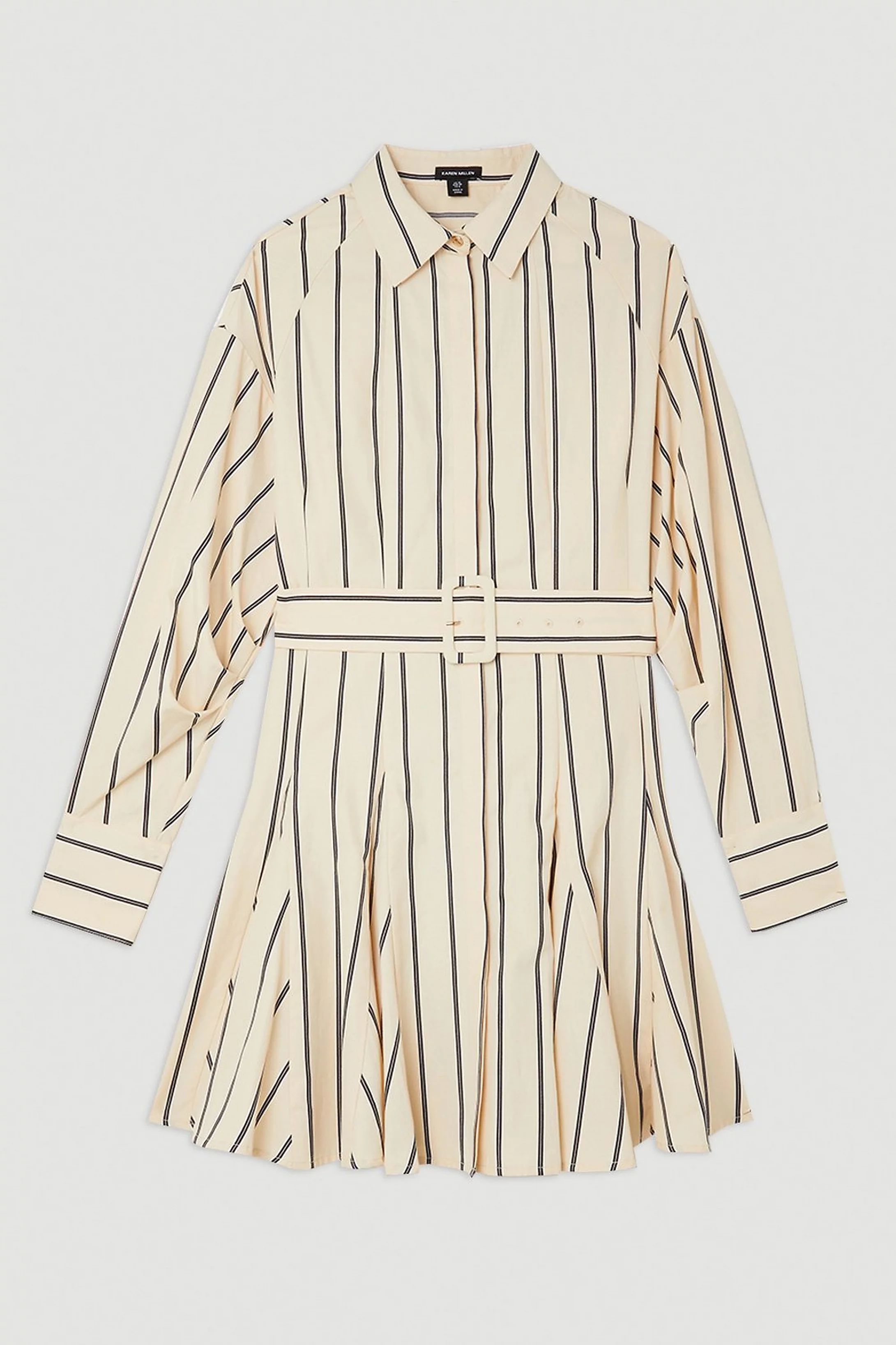 Cotton Stripe Godet Insert Woven Shirt Dress | Karen Millen US