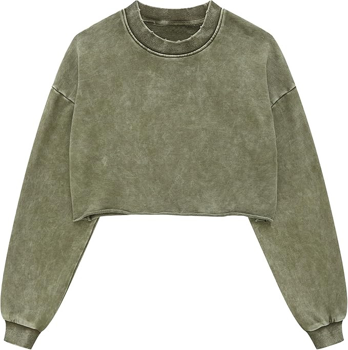 Hixiaohe Womens Cropped Sweatshirts Vintage Long Sleeve Pullover Tops Acid Wash Sweatshirt Hoodie... | Amazon (US)