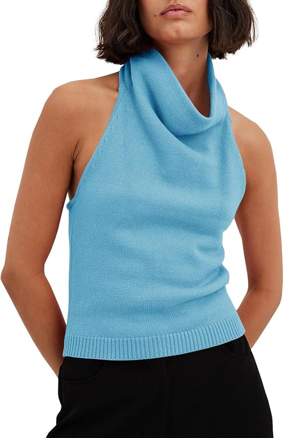 Womens Turtleneck Sweater Vests Sleeveless Knit Halter Tank Tops Sexy Loose Cami Shirts | Amazon (US)