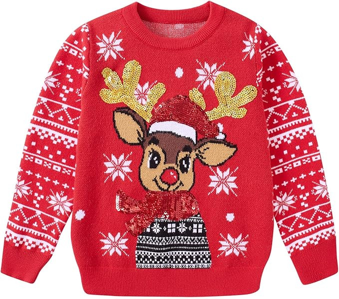 Funnycokid Toddler Ugly Christmas Sweater Girls Xmas Boys Sequin Knit Pullover Tacky Kids Holiday... | Amazon (US)