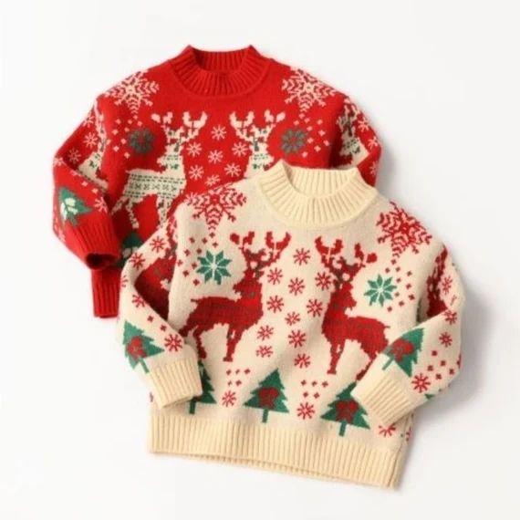 Unisex Kids Knitted Reindeer Sweater Jumper  Child Knit - Etsy | Etsy (US)