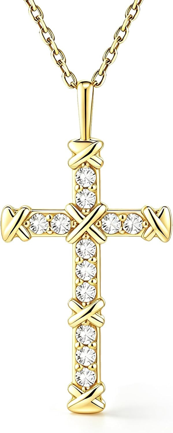 14K Gold Cross Necklace for Women,Gold Filled Sterling Silver Cross Necklace CZ Diamonds Crucifix Pendant Necklaces,Religious Jewelry Gift for Easter Christmas Mother's Day Birthday Daily Wear | Amazon (US)