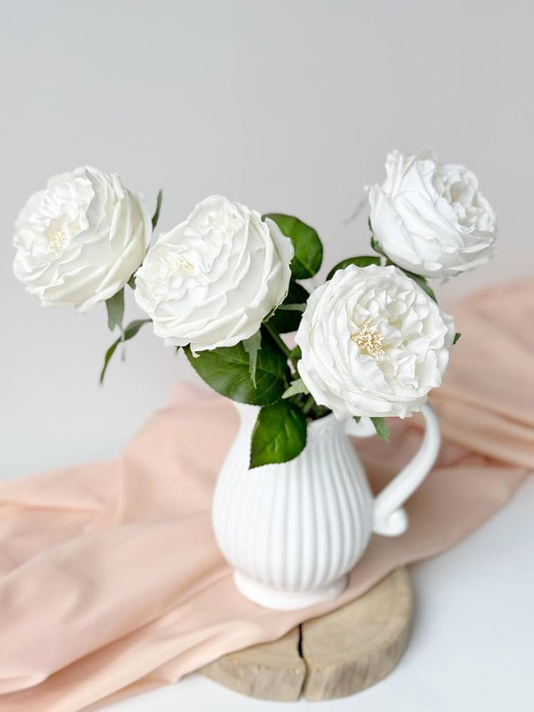 4Pcs White Real Touch Fake Rose Artificial Flowers Silk Roses Faux Big Peony Gift for Mom Indoor ... | Amazon (US)