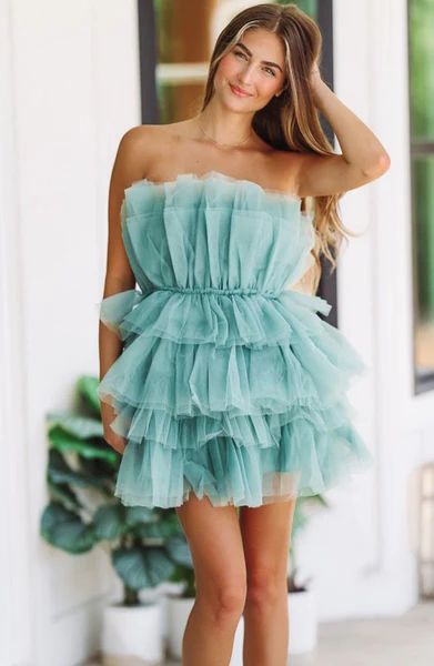 Tulle Me Around Mini Cocktail Dress - Sage Green | Hazel and Olive