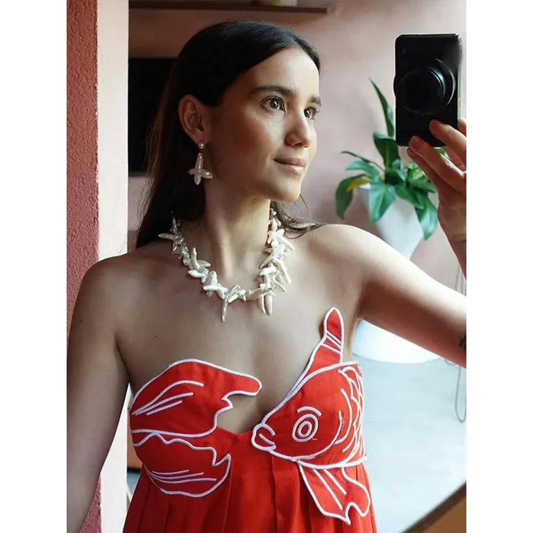 HOT Sexy Red Fish Print Suspenders Long Dress Women Chic Off Shoulder Backless Big Hem Loose Dres... | Walmart (US)