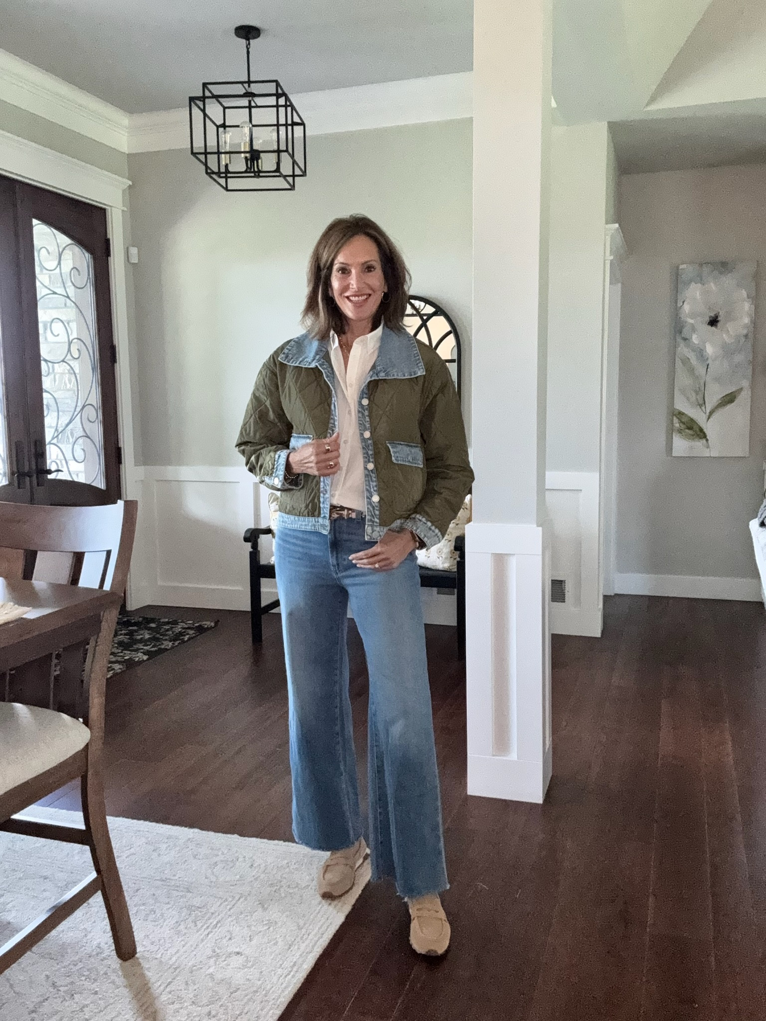 Quilted jacket with denim trim - large Wide leg premium denim - size 28 White shirt - medium 
Fall styles

#LTKootd #LTKSeasonal #LTKWorkwear