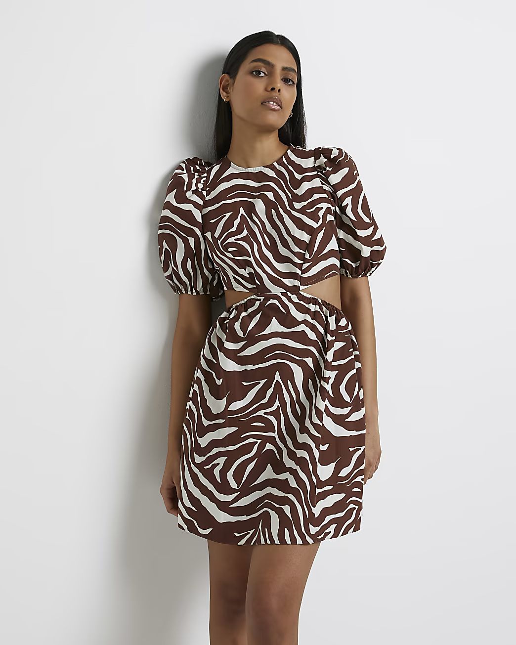 Ecru animal print cut out mini dress | River Island (UK & IE)