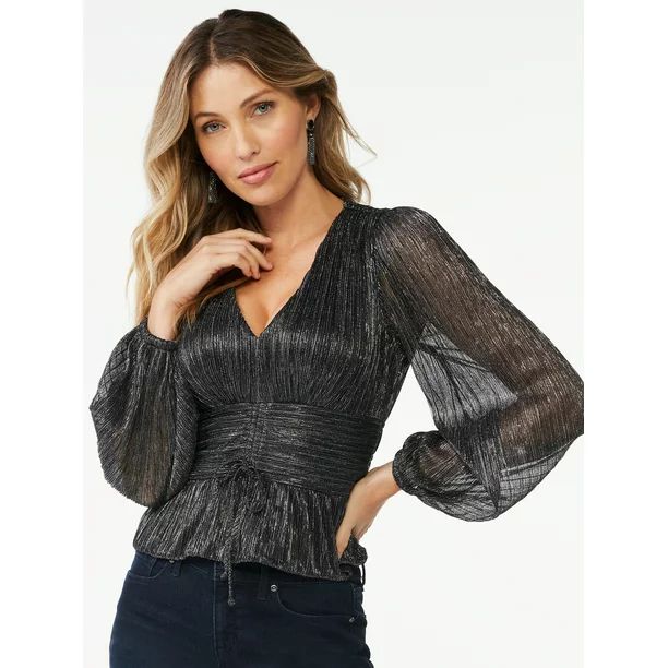 Sofia Jeans by Sofia Vergara Women's Shimmer Peplum Top with Long Sleeves - Walmart.com | Walmart (US)