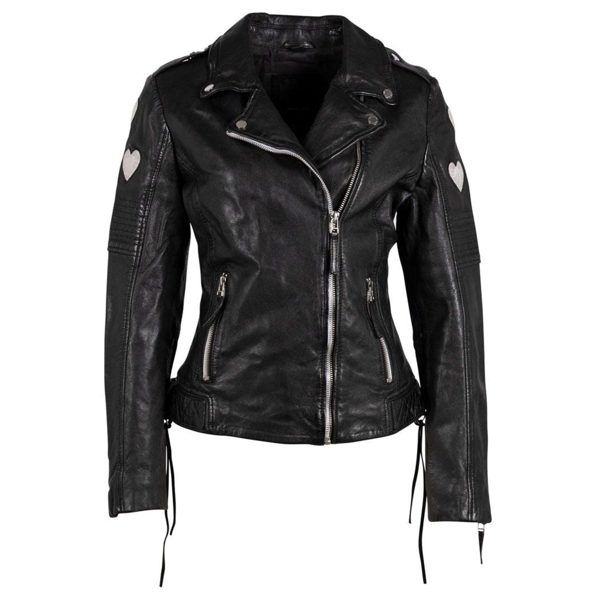 Reo Rf Heart Detail Leather Jacket, Black | Wolf & Badger (US)