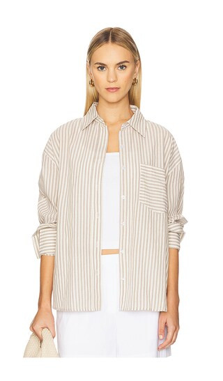 Zether Shirt in Mocha Stripe | Revolve Clothing (Global)