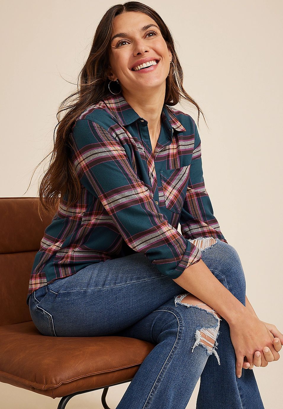 Cabin Plaid Button Up Shirt | Maurices