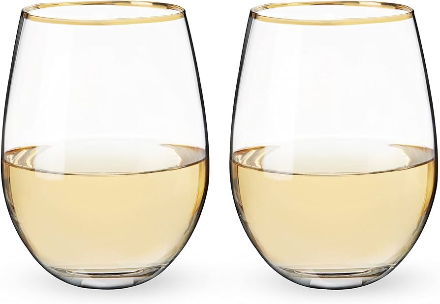 Twine Gilded Wine Glasses, Gold Rimmed Clear Wine Glass Set, Stemless Wine Glasses, Set of 2, 18 ... | Amazon (US)