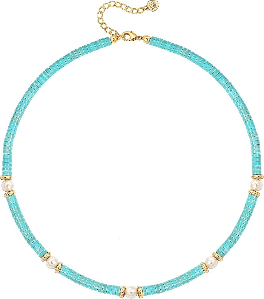 POTESSA Beaded Choker Necklaces for Women Girls Natural Turquoise Fluorite Malachite Stone Bohemi... | Amazon (US)