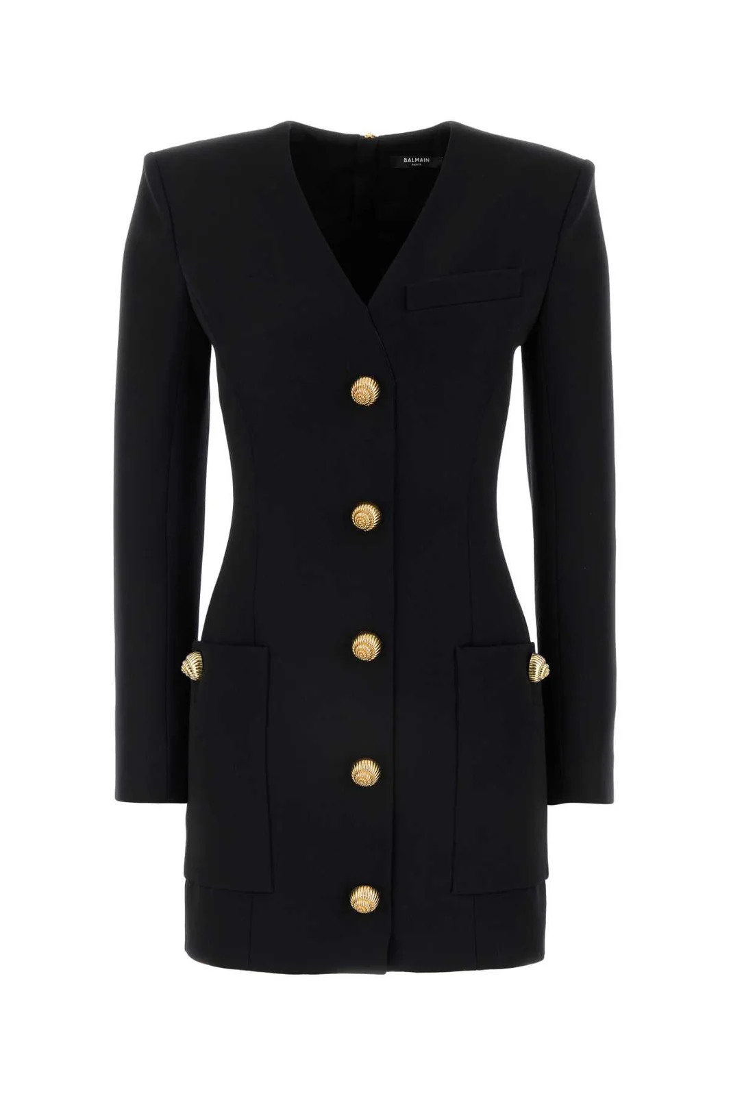 Balmain V-Neck Button Embellished Mini Dress | Cettire Global